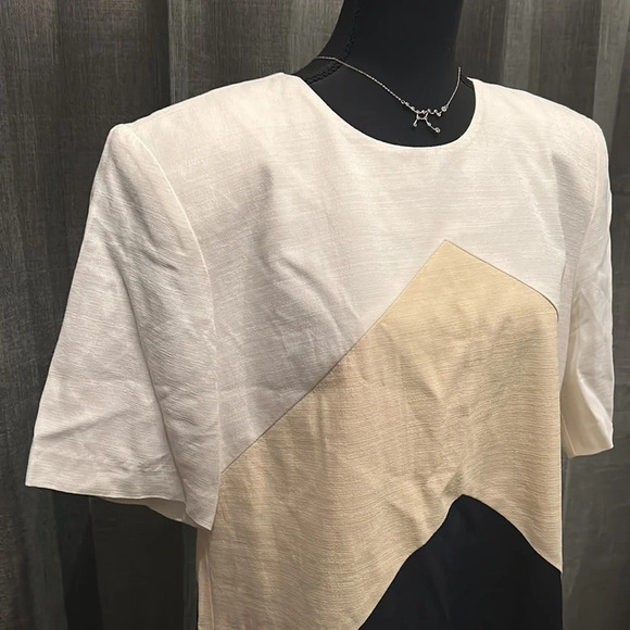 White tan and black Perceptions Dress - Picture 2 of 4